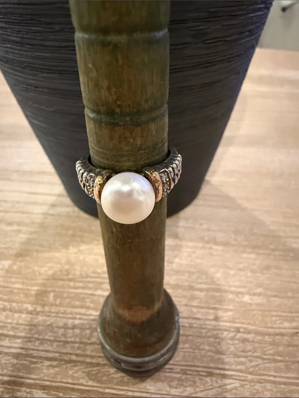 Sterling Silver With 14K Gold Accent Diamond and Fresh Water Pearl Ring Size7.25